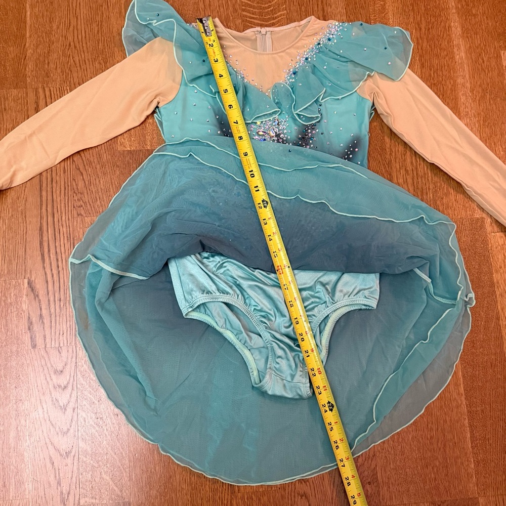 Figure Skating Customized Dress Teal Aqua Ombré Rhinestone Stoned Long Sleeve XS - Picture 15 of 17